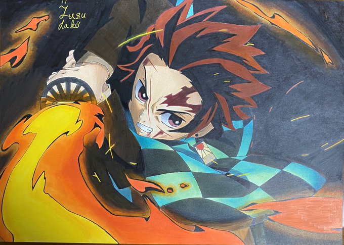 ゆずだこさんがTwitterに投稿した竈門炭治郎(鬼滅の刃)のイラスト。