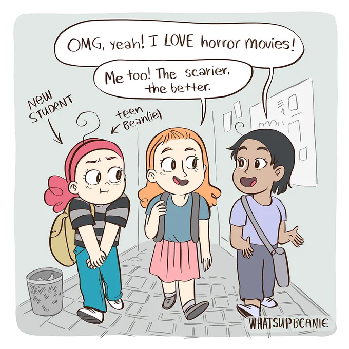 (1/2) This is a bit different from the usual comics but I hope you like it. We moved around a lot and it meant constantly being the new kid. I was very awkward and scared that I would never have friends so I did everything to try and fit in (cont.) 