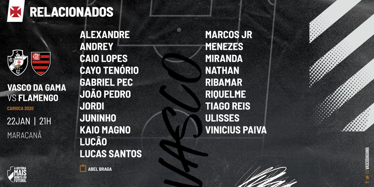 DaGaguinho's tweet photo. Relacionados para a partida contra o Flamengo. 18 atletas formados nas divisões de base do Vasco. https://t.co/fUdvbnU7wW