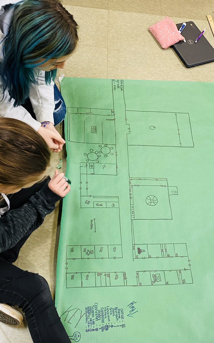 AndreaATimR6's tweet photo. Drawing maps to scale to determine cardinal direction, using a compass, symbols on maps and exact location. A lot of math practice in geography! #makinghistoryin401 #wpms @WPMiddle #geography https://t.co/cDIPPWJ4KR