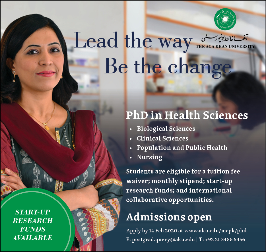 @AKUGlobal Admissions open to the PhD in Health Sciences programme @AKUGlobal  

Apply by 14 Feb 2020 at aku.edu/mcpk/phd
#AKUAdmissions #HealthSciences #PhD #PhDEducation