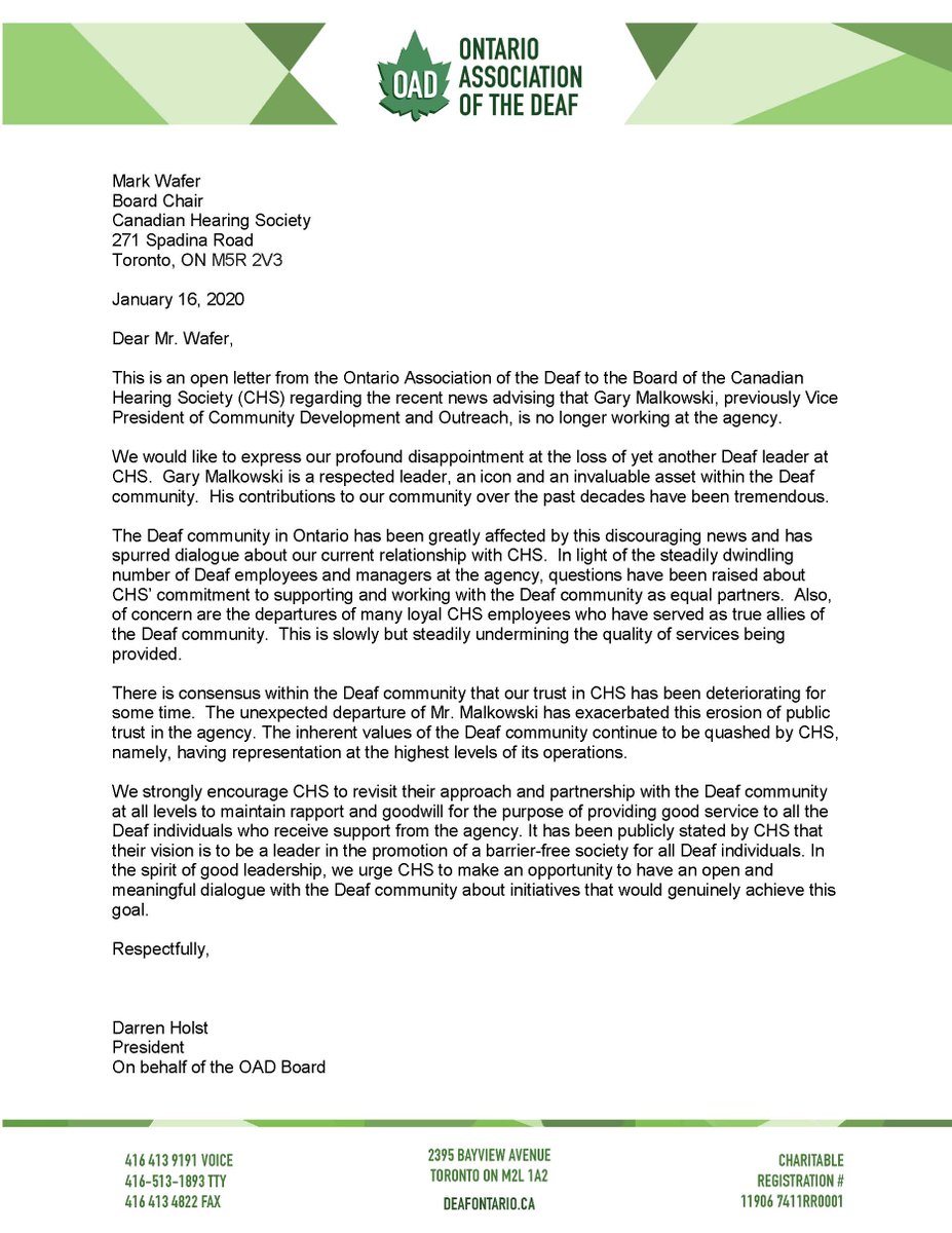 This is an open letter from OAD to the Board of the CHS regarding the recent news advising that Gary Malkowski, previously Vice President of Community Development and Outreach, who is no longer working at the agency.
Here is the link to watch the video:
youtube.com/watch?v=CYAI9Y…