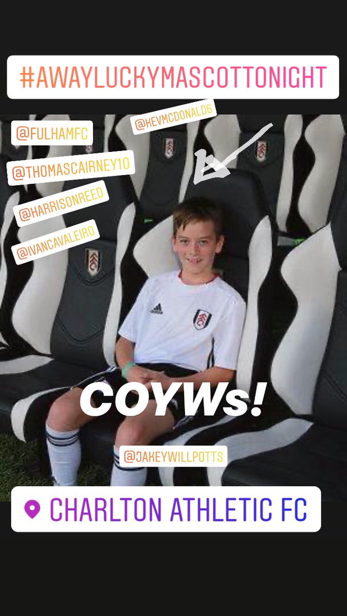 1ginalee1's tweet photo. Off to Charlton tonight for our first away day of the season and to see our boy Jake experience the away mascot! He’s buzzing to meet his heroes again! #coyws #ffc #another3pointsplease @FulhamFC @ThomasCairney @FulhamishPod https://t.co/pU6LHLza0y