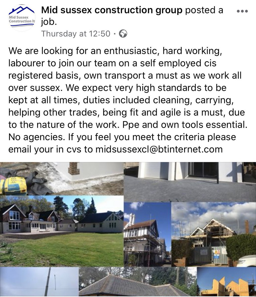 We are currently looking for a self employed cis registered labourer to join our team