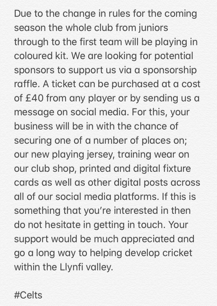 Sponsorship opportunity #Celts #Cricket 💥🏏
