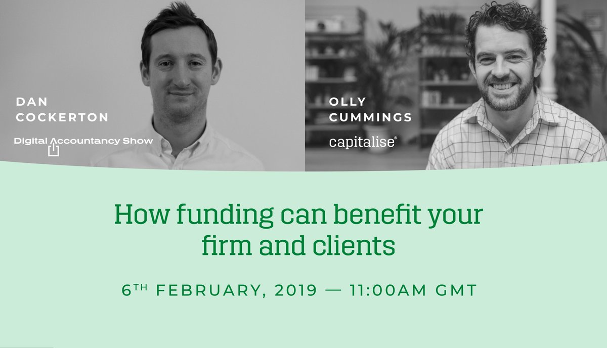 Capitalisers's tweet photo. Chatting funding and how it can benefit your firm and clients, @Oliver_Cummings is joining @Dan_Cockerton from @ShowAccountancy and @joelennon1985 from @WellersSME for a guest webinar on the 6th February. Join the conversation.
https://t.co/ERMK656u99 #LongLiveTheAccountant https://t.co/0cf6Yk091F