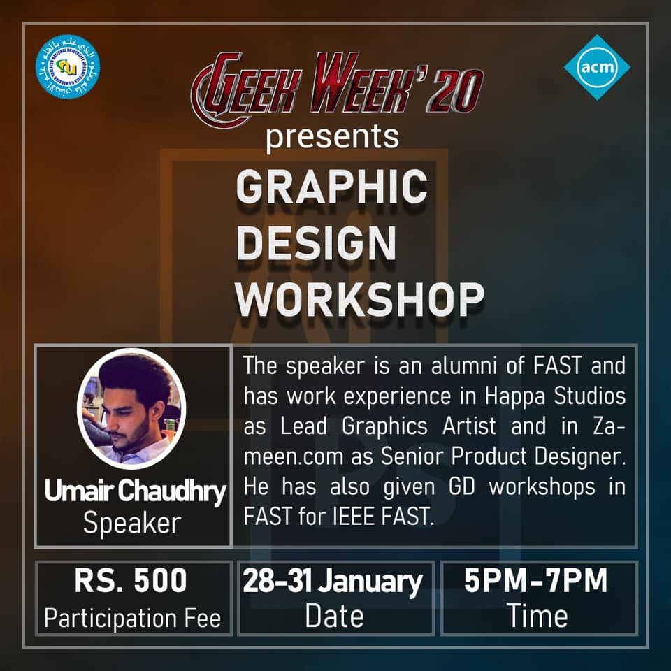 nucesacm's tweet photo. We offer, free to choose, 7 packages to the ones who are interested in workshops and seminars, and they can select individually too. Those who choose the "Gauntlet Package" will get access to ALL workshops and seminars.

Register here:
https://t.co/IukSdJ3Dl1

#GeekWeek #ACM https://t.co/YJw6u0o0fe