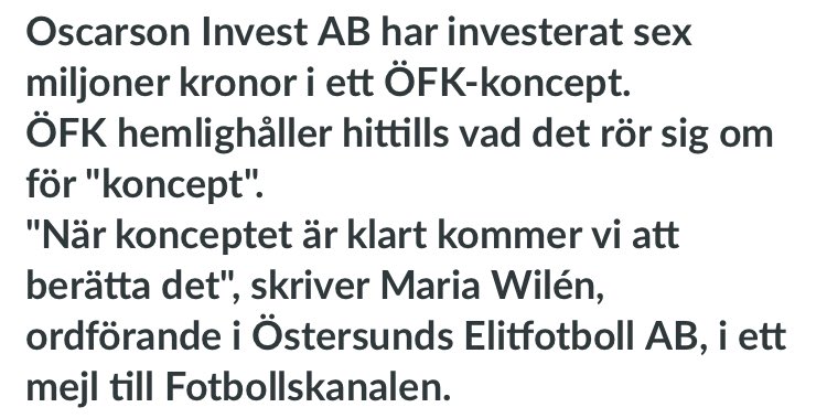 Menar man att Oscarson Invest investerat 6M SEK i något som... ej är klart?