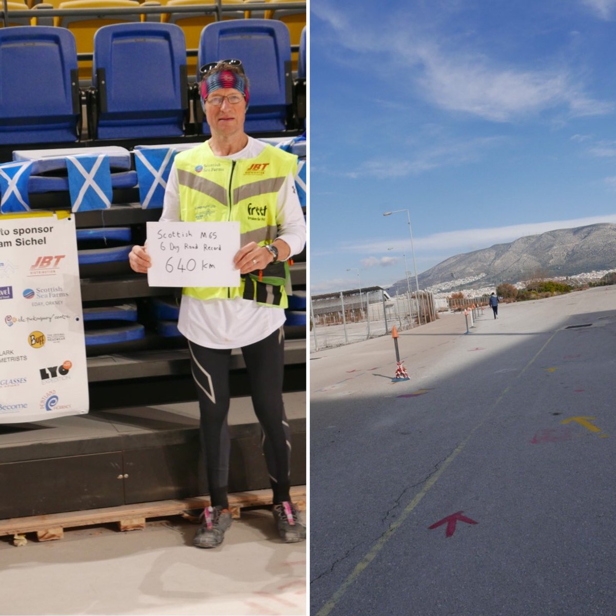 williamsichel's tweet photo. Day 6 and William has set a new Scottish M65 Road Record with 640kms / 397 miles here at the 2020 Athens International Ultramarathon Festival! EC 🙂 #CrewUpdate https://t.co/GdUrATsrNo