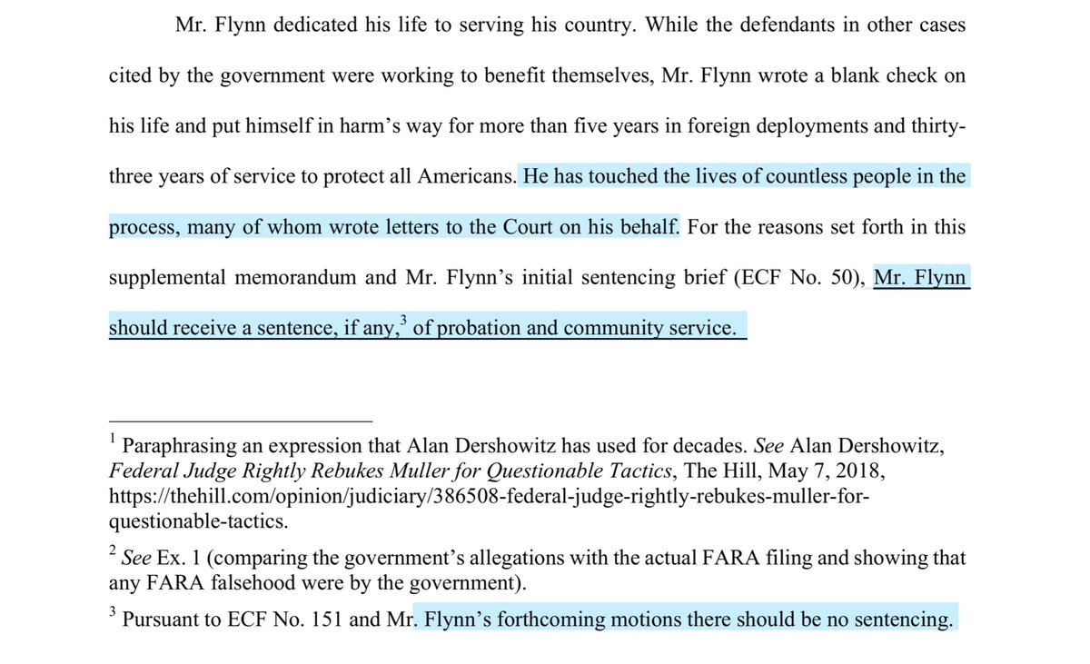 I see Flynn has gone full on QAnon-Sense he wants NO JAIL time.“... Mr. Flynn should receive a sentence, if any,3 of probation and community service” https://ecf.dcd.uscourts.gov/doc1/04507616496?caseid=191592Public Drive https://drive.google.com/file/d/1tJX62sj5hrfwW0Flv3FLAYfG619pyZye/view?usp=drivesdk