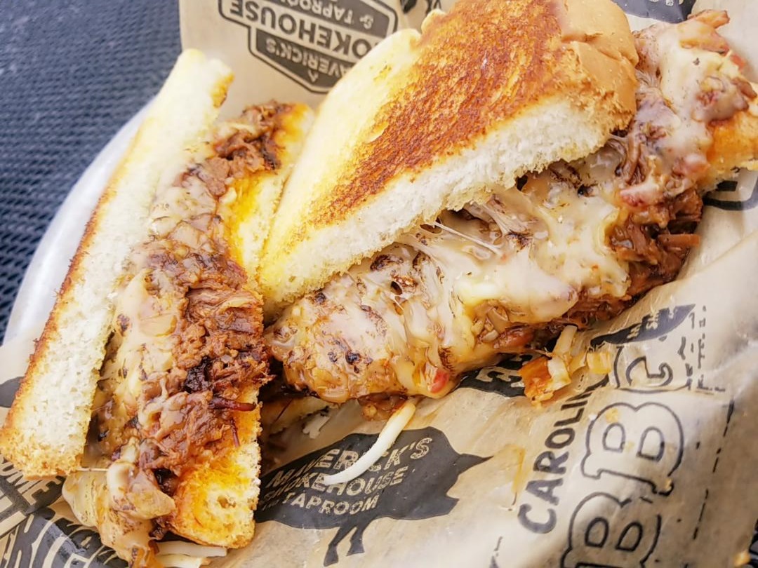 The Brisket cheese melt, chopped n' sauced brisket with onion bacon jam, topped with pepper jack cheese on texas toast. It's delicious!