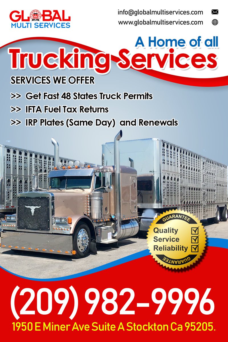 ManeetpDeol's tweet photo. Global Multi Services Inc provides Services #truckingpermits #fuelrecord #IFTA #IFTAtaxreturn #corporationfilling #IFTAfilling #FuelTax #irp #IRPplatesrenewal #stockton #california #america #usa https://t.co/EI9jGgseUh