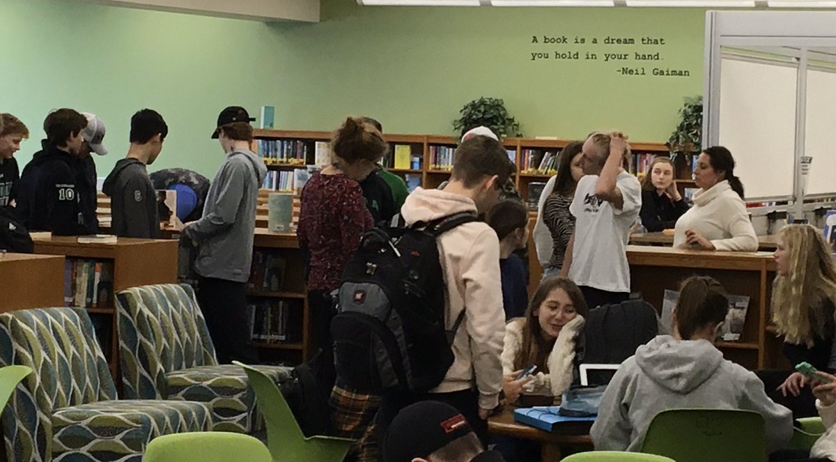 bookbagsara's tweet photo. Happiness is . . . A library full of @edinahornets looking for books and a long checkout line!
#EdinaGrowsReaders
#EPSReads https://t.co/WgHLzyDpsX