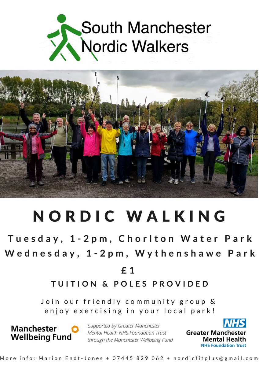 There's nothing like a #NordicWalk with (new) friends to brighten a dull winter day! Join our friendly community group every Tuesday & Wednesday in Chorlton Water Park & Wyhenshawe Park, £1, poles & tuition provided

#NordicWalking @McrWF @GmWalks @buzzmanc @HealthySouthMCR