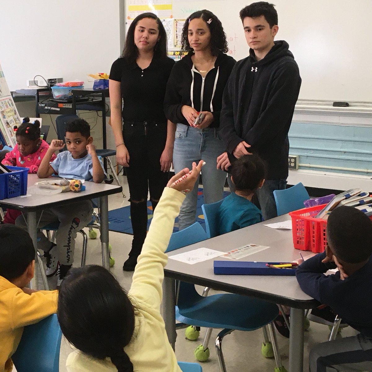 cherian_diana's tweet photo. STEMinist @YonkersMHS @YonkersSchools Brianna Rodriguez, Anji Gomez, and Anthony Salazar @EnricoFermi27  kindergarten to teach a lesson on force and motion. Thank you Mr. Ametrano and Ms. Caccavale for inviting them.@yft860 https://t.co/18rdqp58lF