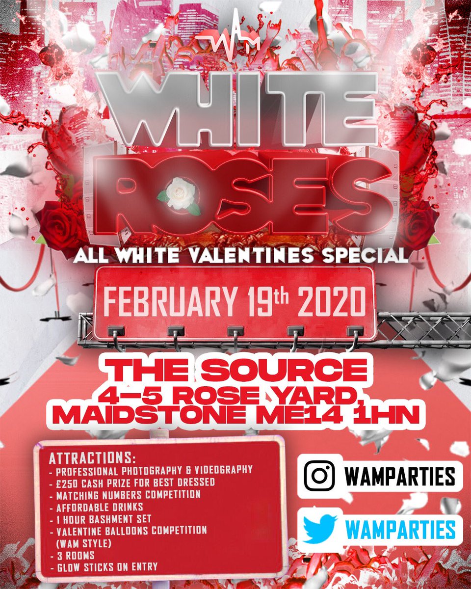 WAMParties's tweet photo. WE ARE BACK BIGGER AND BETTER 🎉 THEY CAN’T STOP US 🙅🏾‍♂️ 19TH OF FEBRUARY 2020 📅 “RED ROSES”🌹 THE ALL WHITE VALENTINES SPECIAL ⚪️❤️ WITH A VERY SPECIAL GUEST PERFORMER @iamodeal 🤝 THANK US LATER 😉 TICKETS ARE GOING LIVE 26TH OF JANUARY 2020 📅 LINK IN OUR BIO 📲 #REDROSES https://t.co/2tOfj39rsS