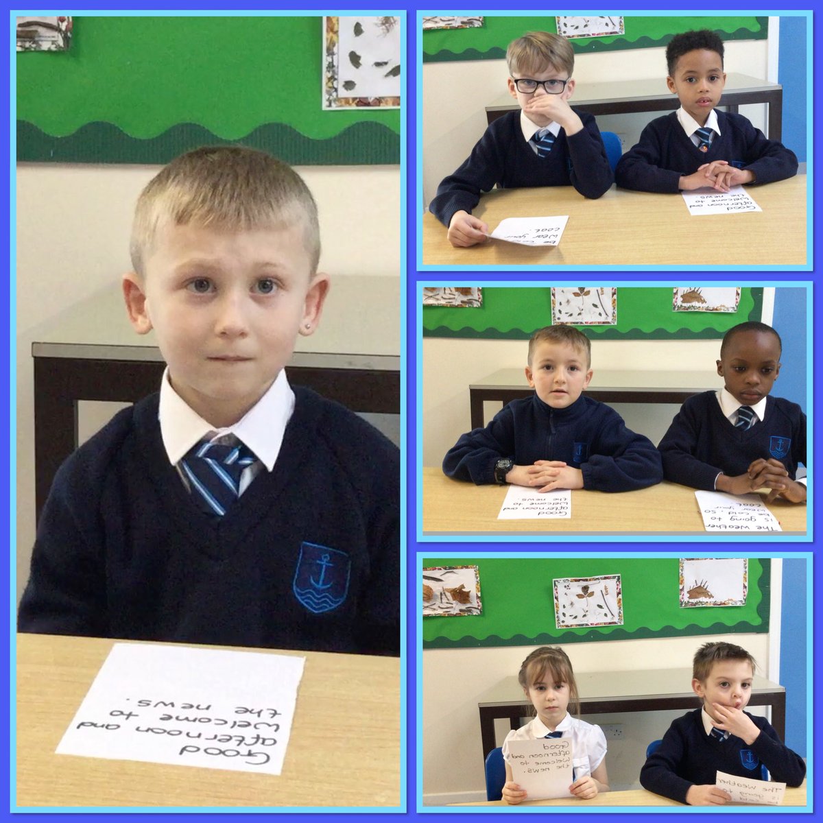 allhallows_prim's tweet photo. Rowan Class prepare to read the news. They are taking their reports very seriously, with ‘specialists’ to answer key questions too. Followed by the evening’s weather forecast. They loved watching their films back and evaluating their performance. @LA_Trust https://t.co/rgOfgxSvns