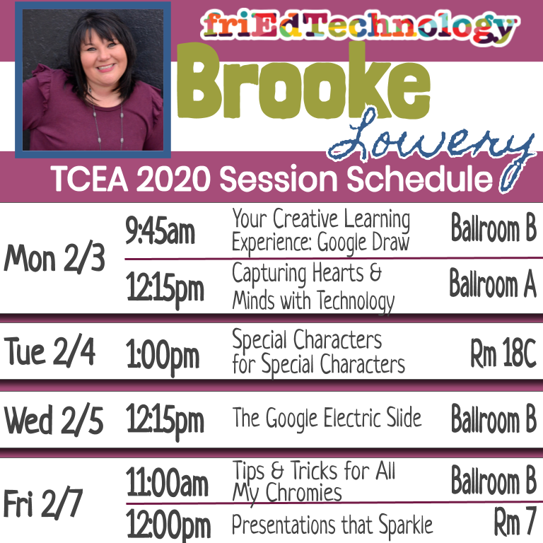 friEdTechnology's tweet photo. Countdown to #TCEA20!! Time to plan your own schedules for the week and we don't want you to miss us. Come see Amy, Brooke, and Jess in our learning sessions and visit us in our booth at the vendor hall (Booth #1158) #friedfan #friedfans #Google #edtech #TCEA2020 https://t.co/O3HFTDWt93