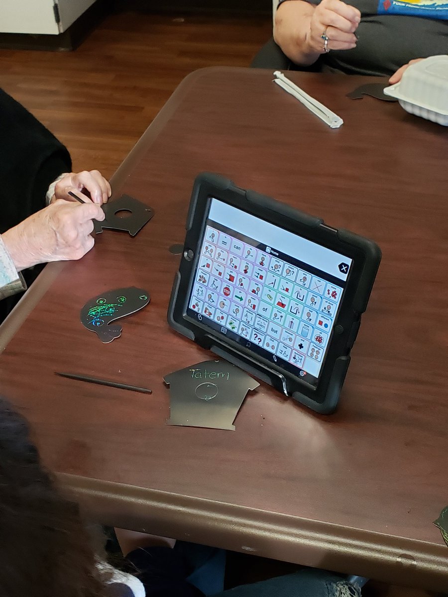 JamieWithering2's tweet photo. I love my job! ❤ Today was another awesome visit with our friends at the nursing home... my Ss using their AAC voices and conversing with residents! #PatinsIcam @jclambert33 @BeckyPina1 #AtChat https://t.co/Ob5320FVpF