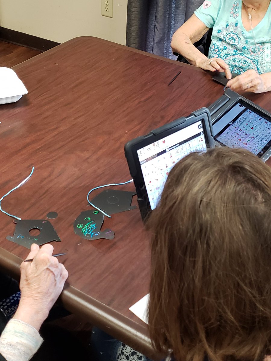 JamieWithering2's tweet photo. I love my job! ❤ Today was another awesome visit with our friends at the nursing home... my Ss using their AAC voices and conversing with residents! #PatinsIcam @jclambert33 @BeckyPina1 #AtChat https://t.co/Ob5320FVpF