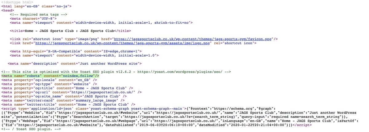 digitite's tweet photo. @JAGSSPORTSCLUB was trying to find your website on Google, but it wasn't showing up. the noindex tag is present and preventing your site being indexed by search engines. may want to update https://t.co/nEGaTmzqD4