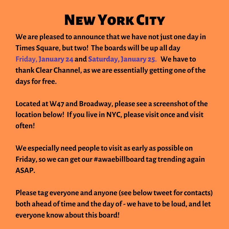 awaefanprojects's tweet photo. ‼️ANNOUNCEMENT‼️

🇺🇸🇨🇦+🌎
Anne is heading stateside, then returning north! 

We are pleased to announce that our billboards are ready! Thanks so much to everyone who donated, and for everyone who helped spread  the word. We hope you’re happy with the results! 

#awaebillboard https://t.co/rCgus5gSn6