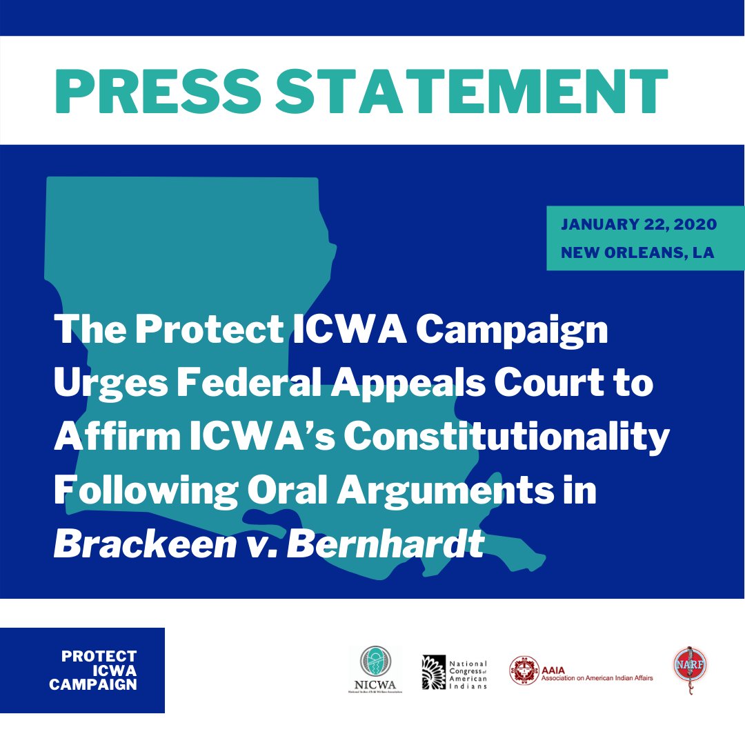 NativeChildren's tweet image. BREAKING: The Protect ICWA Campaign Urges Federal Appeals Court to Affirm ICWA’s Constitutionality Following Oral Arguments in Brackeen v. Bernhardt. 
#ProudtoProtectICWA #ICWA #NativeChildren #NativeFamilies

Read: nicwa.org/protect-icwa-c…