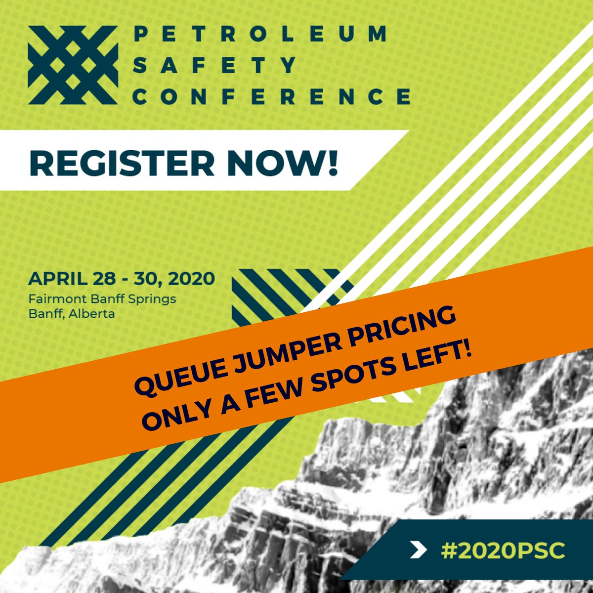 EnergySafetyCan's tweet photo. There are only a few Queue Jumper tickets left! This is your LAST CHANCE to receive the best discounted rate for #2020PSC. Register NOW: https://t.co/9oUySmUw7J
#EnergySafetyCanada #safety #oilandgas #safetyconference #Banff #conference #PSC70YEARS๐ https://t.co/wOQkU5vLLB