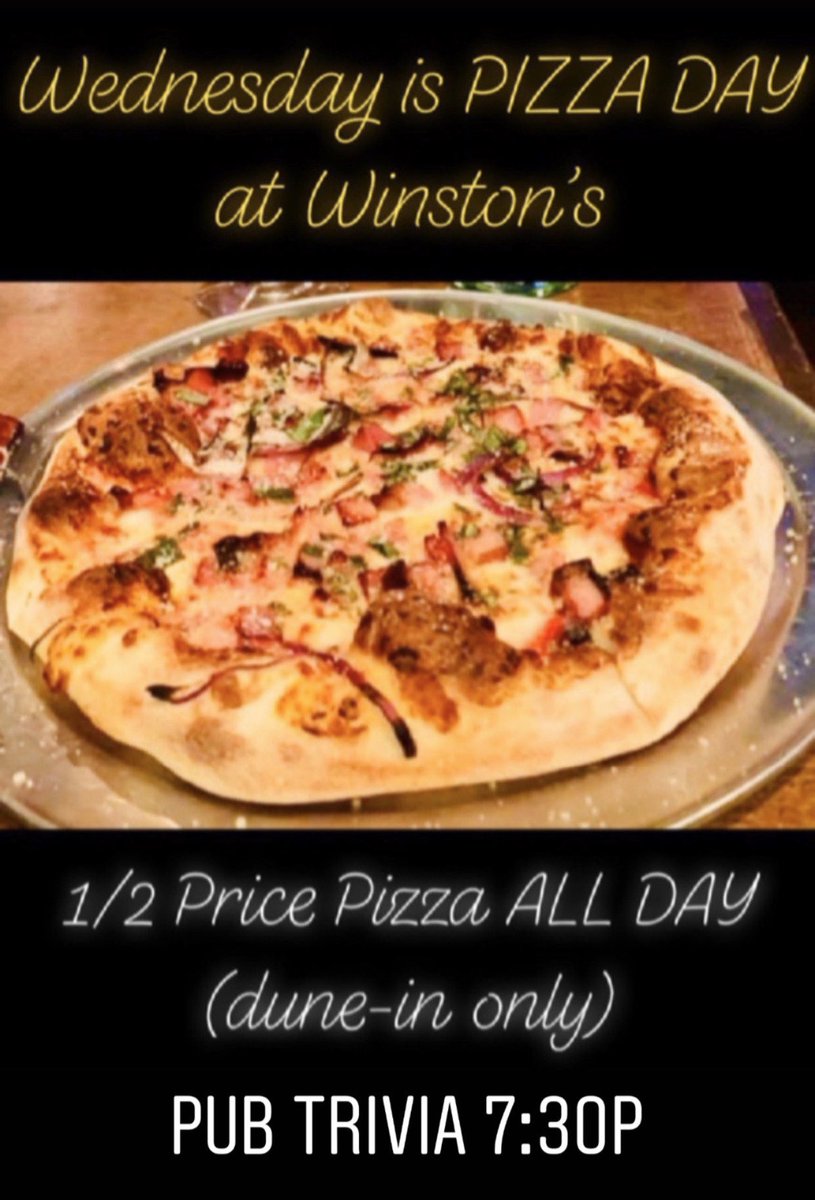 WinstonsDTC's tweet photo. #TriviaNight #PubQuiz
@WinstonsDTC 
Wednesdays 7:30P
#Prizes for the #smarties

Qualify for tournaments

#HappyHour 2P-9P
#DrinkSpecials 🍺

1/2 Price #Pizza Wednesday 
Dine-in Only 🍕

#ThinkWhileYouDrink 💡
#EatWhileYouThink 🤔

#WinstonsDTC #GreenwoodVillage #DenverTechCenter https://t.co/uVk1ctJVm3