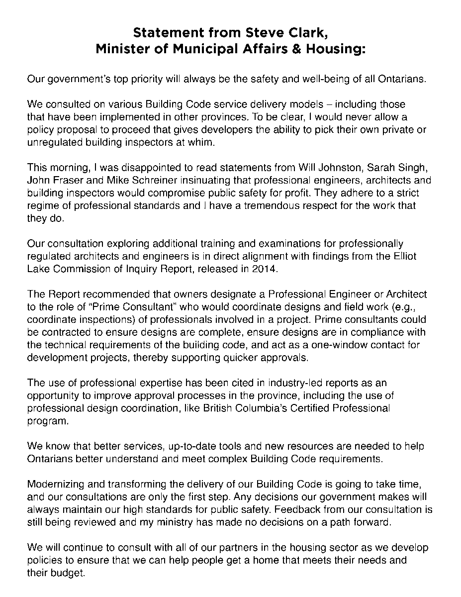 SteveClarkPC's tweet photo. Please find my statement below regarding misinformation being circulated by media and opposition members on our Building Code Transformation consultation. https://t.co/JDk5xUOyiv