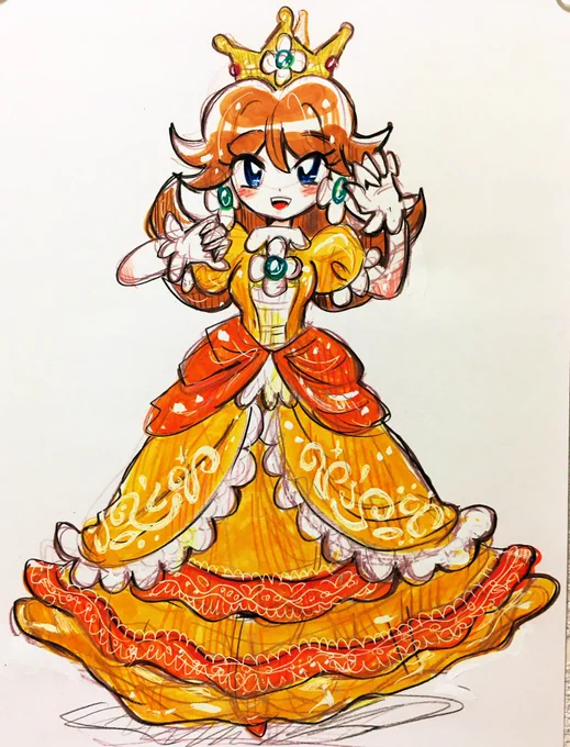 #PrincessDaisy  ?⭐️
#デイジー姫 ⭐️?

#SuperSmashBros Luxury dress!!

#大乱闘スマッシュブラザーズ 
#イラスト #SuperMario  #アナログ絵 #らくがき #スマブラ #マリオ
#スーパーマリオ 