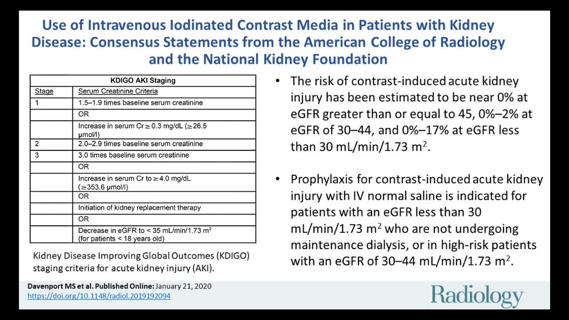 What to do about giving CT contrast in patients with acute kidney injury (#AKI)? Read the latest statements by <a href="/MattDavenportMD/">Matt Davenport</a> and @Umichiradiology, endorsed by <a href="/RadiologyACR/">American College of Radiology</a> and @NKF: bit.ly/2urMoq1