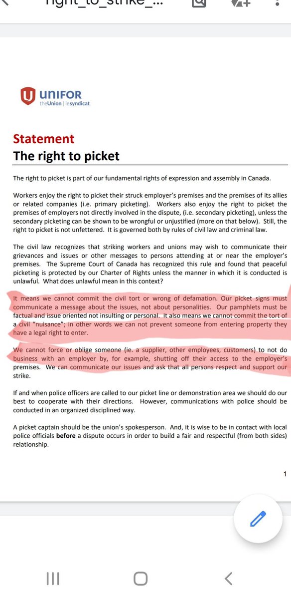 theetruthurts's tweet photo. every person that sees this please  retweets it to get message out. This is @Unifor594 policy acknowledging  we cannot block access to businesses. So when leadership says we can and will we are violating our own business practices and policies. Time for change #Firejerry https://t.co/CEASUx0Hzk