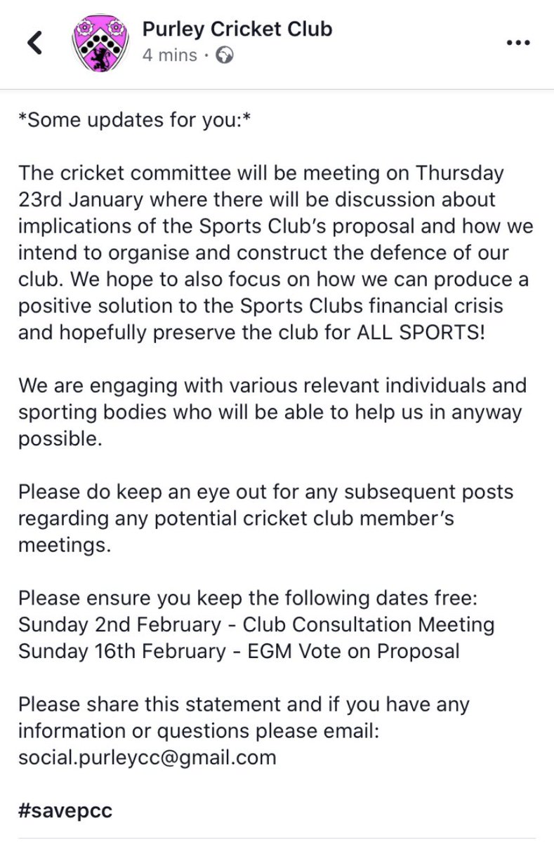 Official Update from Purley CC #savepcc