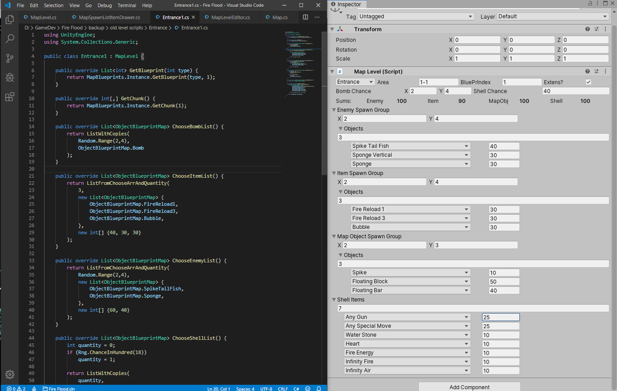 SliderGamesHq's tweet photo. Was refactoring the level generation code for #FireFlood and tried Custom Editor for #Unity and OMG, this is so helpful!!

Before (hard coded) -> Now (inspector to save the day)

Still pretty basic, but Will do for now. Any tips?

@unity3d #gamedev #indiedev #madewithunity https://t.co/yTCLyTWDo8