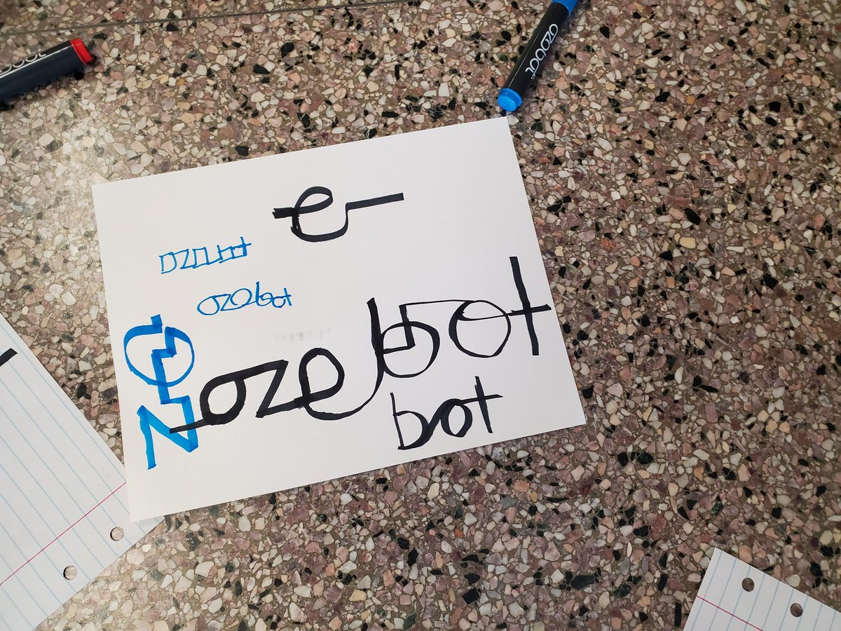 A group  of Thorne Ss  want their Ozobot to follow a trail made up of his name.
#Thornems #MTPSPride