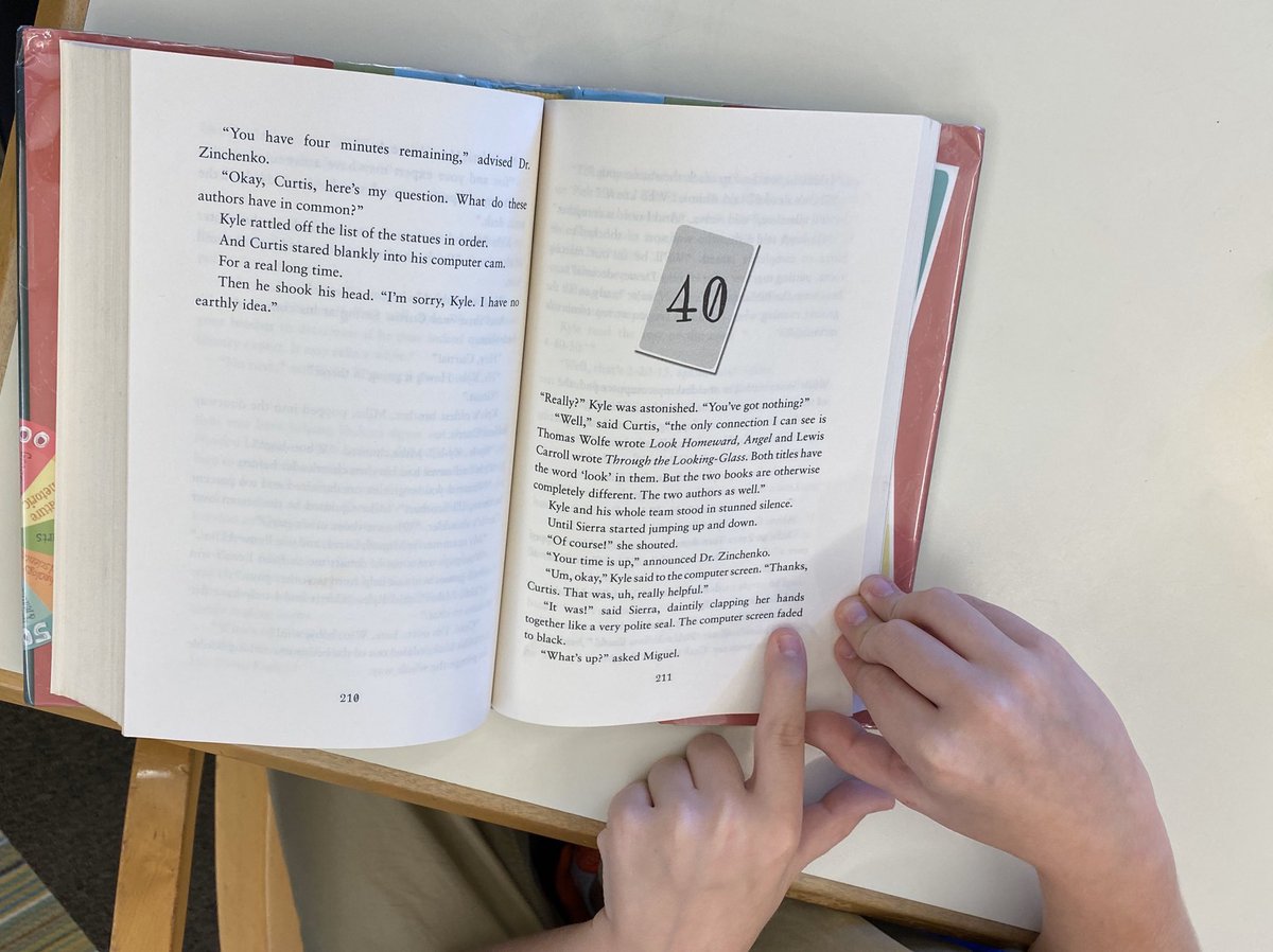 amandahallman's tweet photo. Thank you @CGrabenstein! We’ve been reading #escapefrommrlemoncelloslibrary for several sessions now.  My student is HOOKED on this 📖! It’s great to discuss character changes &amp; events drawing on specific details! #elarl43 #hashtag180 #teachingtakeaways https://t.co/xuAckHqVOR