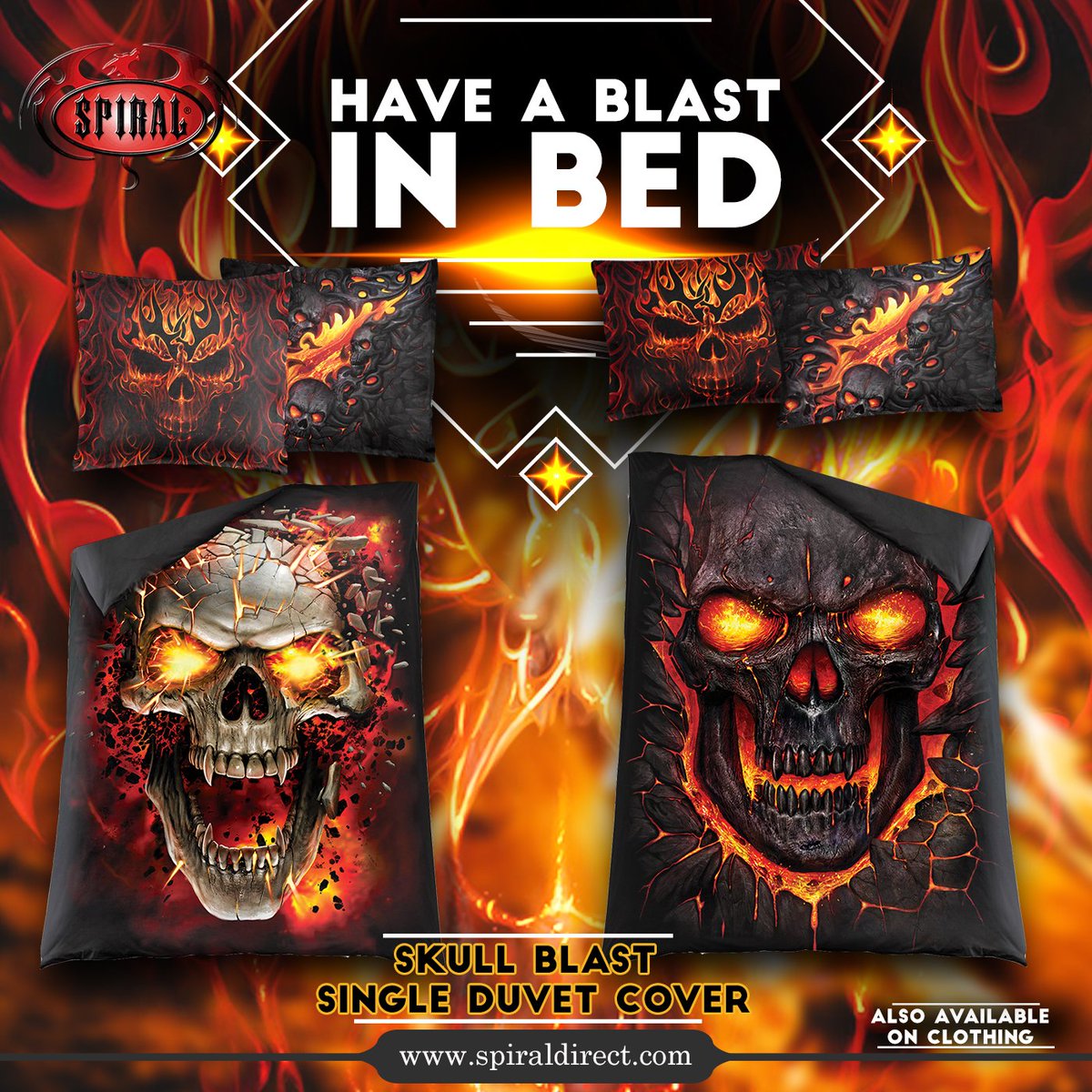 and double duvet and pillow sets. This explosive design is also available on a wide range of clothing and accessories. Have a BLAST! spiraldirect.com/shop?search=sk…
#SpiralDirect #GothicBedding #Skulls