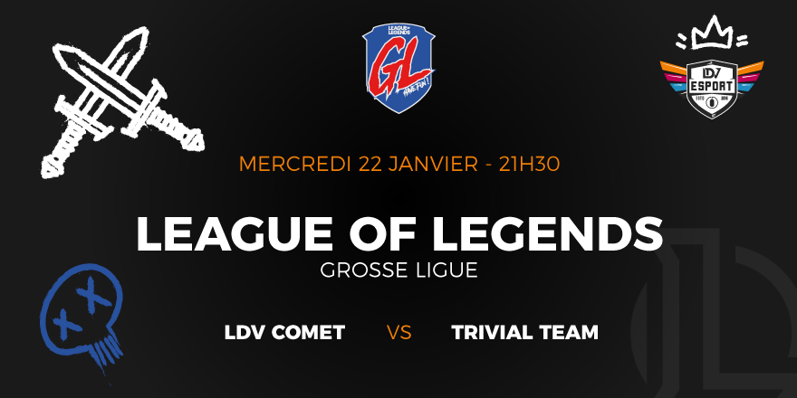 LDVEsport's tweet photo. [GROSSE LIGUE]
Notre équipe #LdvComet affrontent les #TrivialTeam pour une place en quart de finale ! ⚔️
#LDVWIN 👊

Ce sera casté sur notre chaîne Twitch 🎥
▶️https://t.co/nkQEwuEmwM
cc @lolesports_fr @poledevinci @Student_GN https://t.co/hoDCr9lYtb