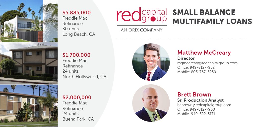 REDCapitalGroup's tweet photo. RED's Matt McCreary and Brett Brown recently closed several small balance loans in southern California. 

Let's discuss how RED can help you with your financing needs. https://t.co/vwZVynpfEi https://t.co/t2cSsFzRgP