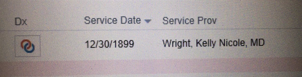 MigsRunner's tweet photo. I love Epic’s default service date of 12/30/1899 for all inpatient care
@EPICEMRparody @MelissaWongMD #EMR #burnout #MIGS #MIGSlyfe #gynfluencer #gynius https://t.co/sM86N3mqXq