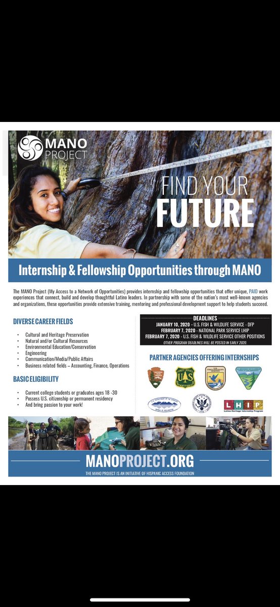 wcsubiology's tweet photo. See the flyer below for 2020 internship and fellowship opportunities with federal land management agencies through the MANO Project.

Applications can be submitted through the MANO website:
https://t.co/7b15t9DUCh https://t.co/fCTr7gVA2B