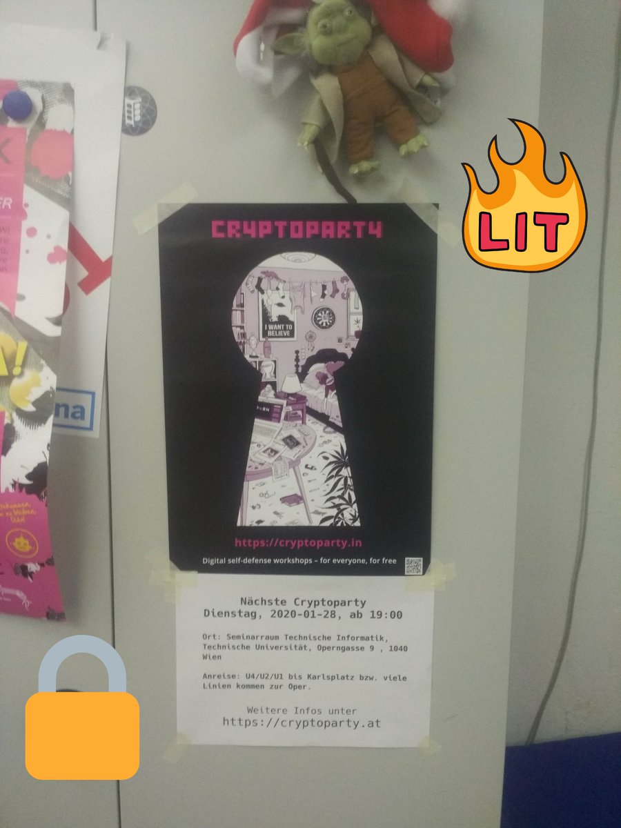 Th3PeKo's tweet photo. Zum europäischen Datenschutztag am 28.1.2020 starten wir ins neue Jahr mit neuem Format die @CryptoPartyWIEN 2020. Kommt vorbei und nehmt eure Fragen, Themen, Freunde und Hardware mit.
Dienstag - 19:00
TU Wien - Operngasse 9, 1040 Wien.
https://t.co/U2drZdM37a
#Cryptoparty https://t.co/AY4jVZ1YU3