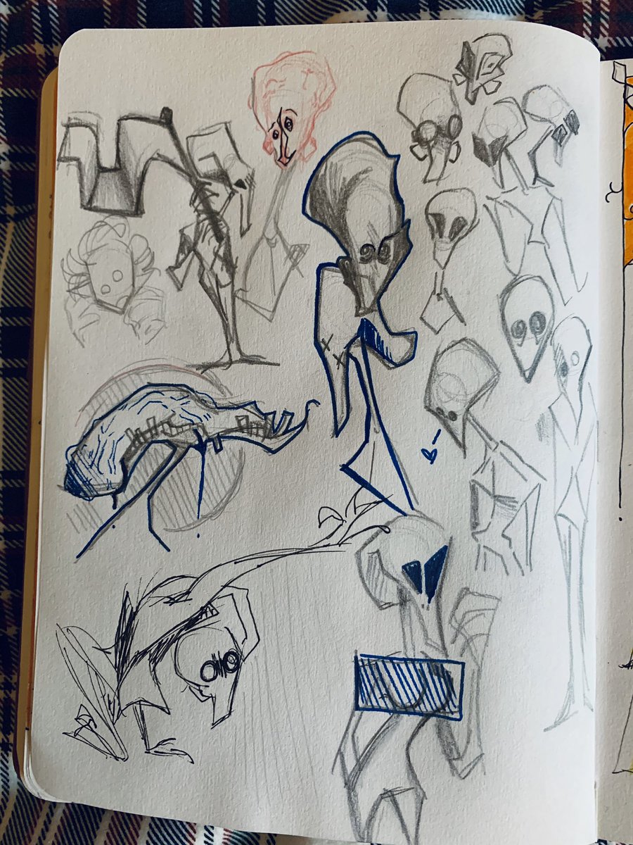 Was doodling some aliens trying to draw the Dover demon, and also ended up with some outfit things too!
--
#grimcathart #doodle #traditionalart #Artist #sketch #sketchbook 