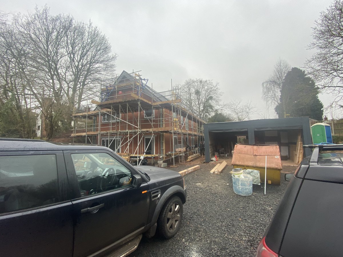 BoughtonButler's tweet photo. Work on our contemporary detached #newbuild home in #Shrawley #Worcestershire is going well! #porotherm #passivhaus #ewi #architecture https://t.co/eOq6kGBb4W