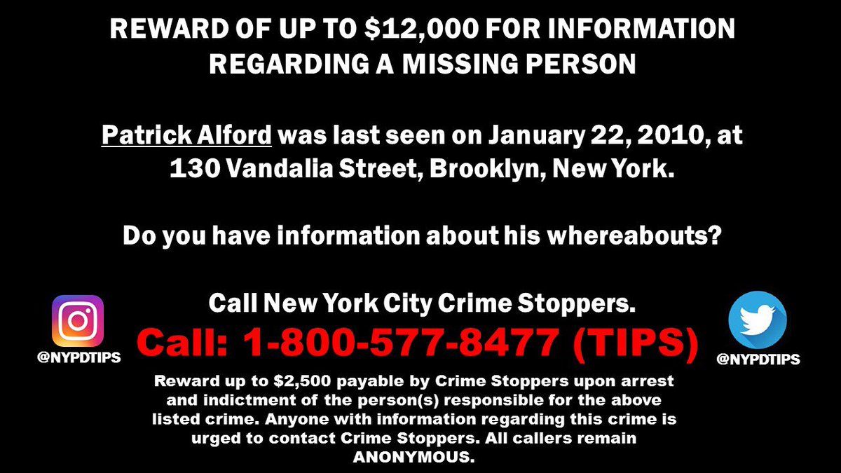 NYPDTips's tweet photo. As of today, young Patrick Alford has been missing from #EastNewYork for 10 years. The investigation by @NYPDMissing is open and they continue to follow up on every lead, but we still need your help. ☎️1-800-577-TIPS 💻 https://t.co/MoYB90aDa9 It’s anonymous. https://t.co/OqNUl6ECAS
