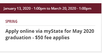 BbaMsu's tweet photo. If you are eligible to graduate this spring, now is the time to start the application for graduation process. The application fee increases the longer you wait ;). #HailState #WeMeanBusiness #MsStateAlumni https://t.co/Ixgb17DlID