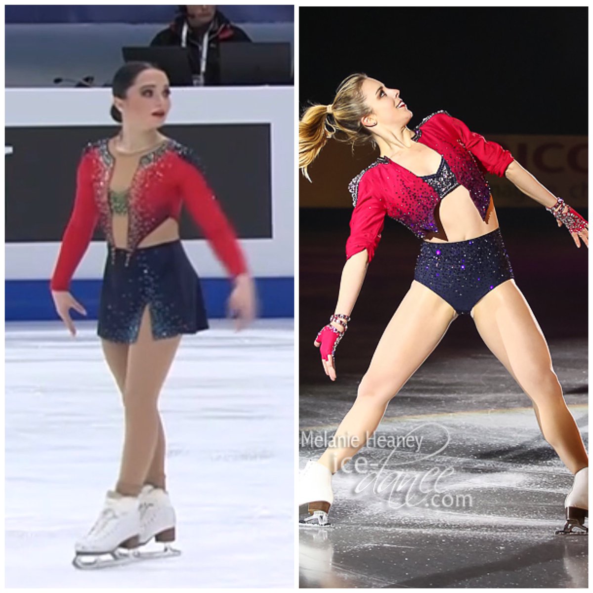TESPCS's tweet image. I thought I’d seen this look before on @AshWagner2010 !Croatian pair skater Lana Petranovic on the left, Ashley on the right in @LisaMckinnonUSA. #EuroFigure #iconic