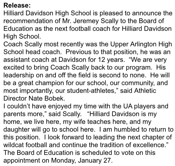 Wildcat Nation: Please see the information below.