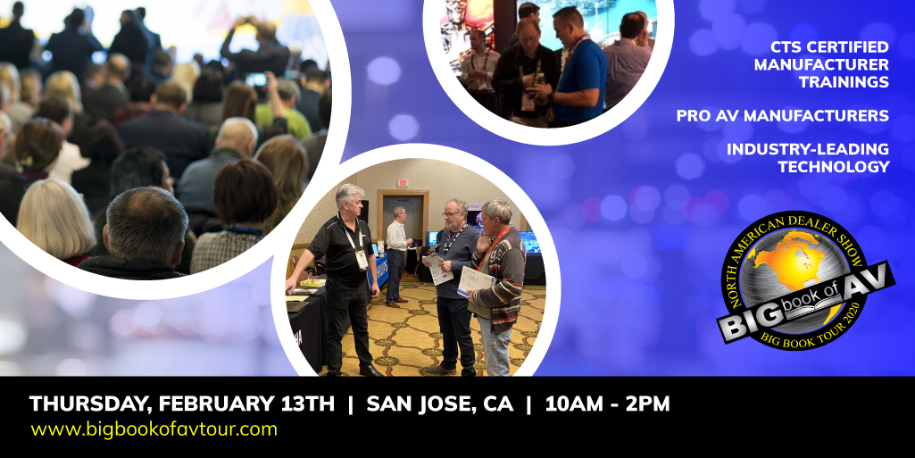 Hey California! Are you ready for our FIRST Big Book of AV Tour of 2020? Join us Thursday February 13th to meet with the who's who in the Pro AV world. 

Learn more or register at BigBookofAVTour.com

#ProAV #BigBookOfAV2020 #BBOAV2020 #Tech #StampedeUS #AVNews #Drones